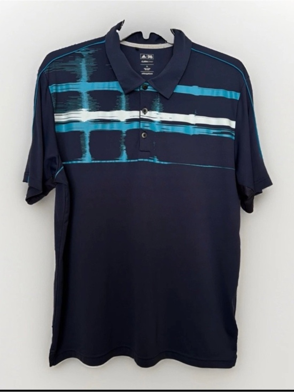 Adidas Climacool Polo Mens XLarge Striped Blue Performance Short Sleeve Shirt